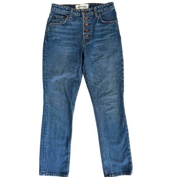 Reformation Mid Rise Button Fly Straight Leg Jeans, Baltic Wash, Size 25 - Picture 1 of 10
